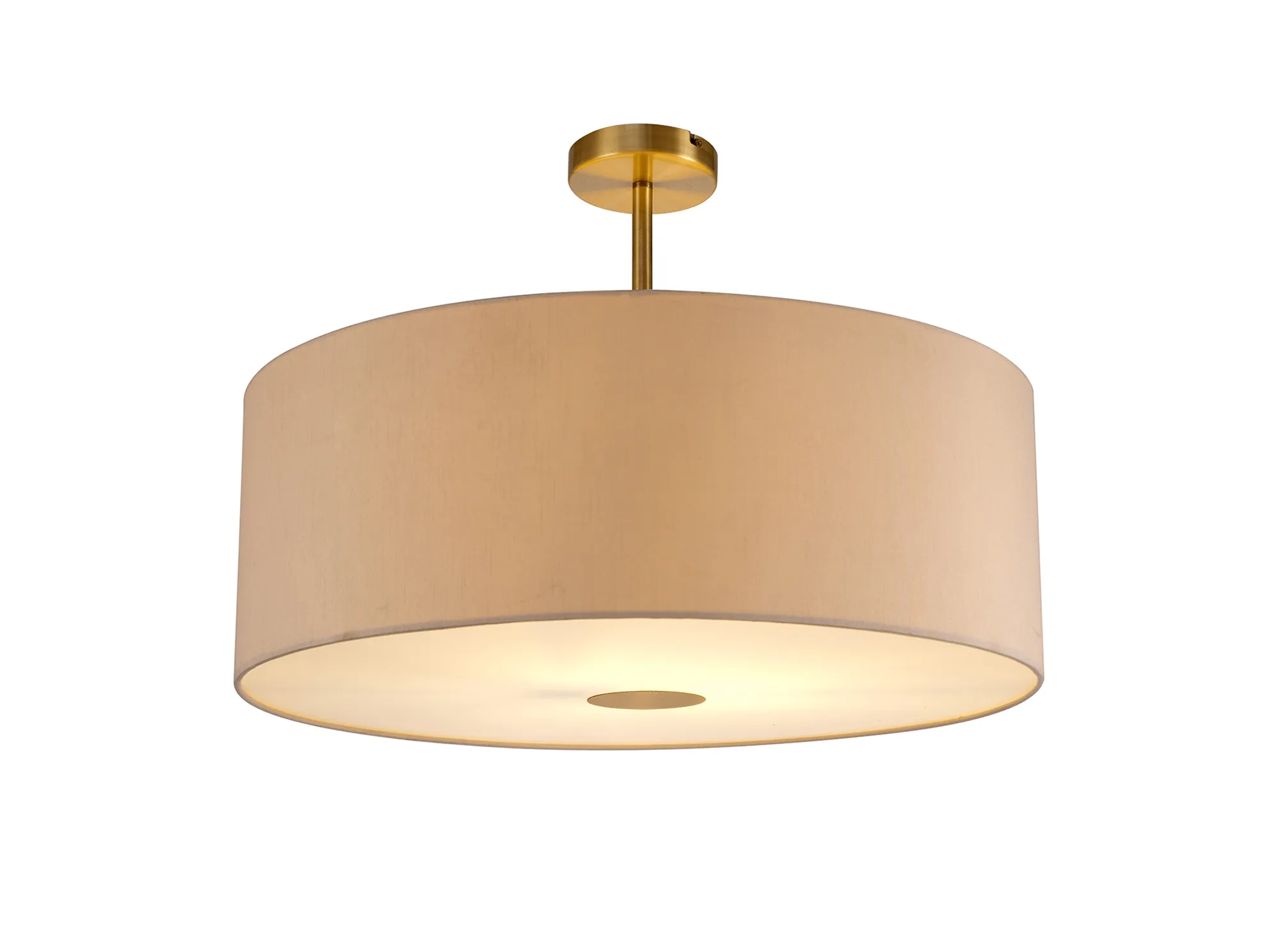 DK0192  Baymont 60cm Semi Flush 1 Light Antique Brass, Nude Beige/Moonlight, Frosted Diffuser